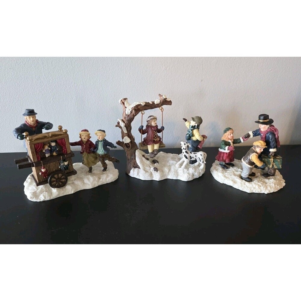 Mervyn's Village Square Christmas People & Dogs Figurines Lot of 3 Swing Puppets